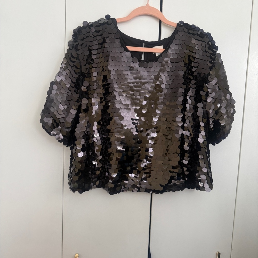 A New Day Black Sequin Cropped Blouse